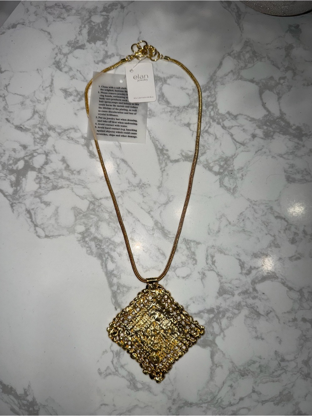 Elan Gold-Tone Textured Square Pendant Necklace